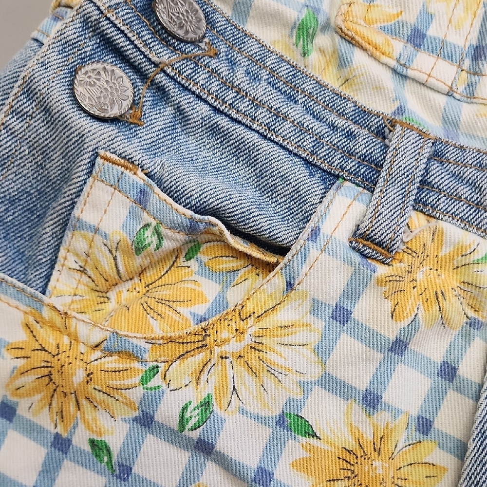 Early 90s Vintage Floral Denim Kids Overalls - Picture 5 of 8